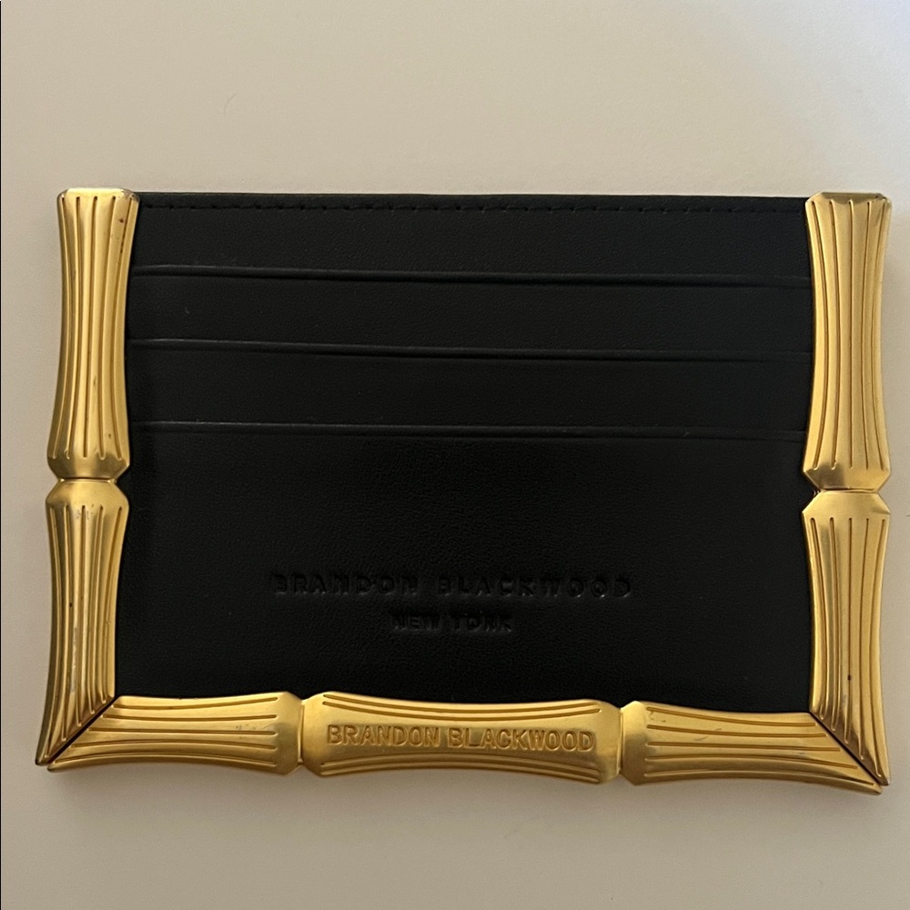 Authentic Brandon Blackwood Bamboo Black Card Holder with Gold Trim